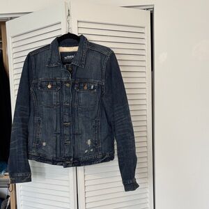 GAP Dark Blue Distressed Fleece Lined Jean Jacket